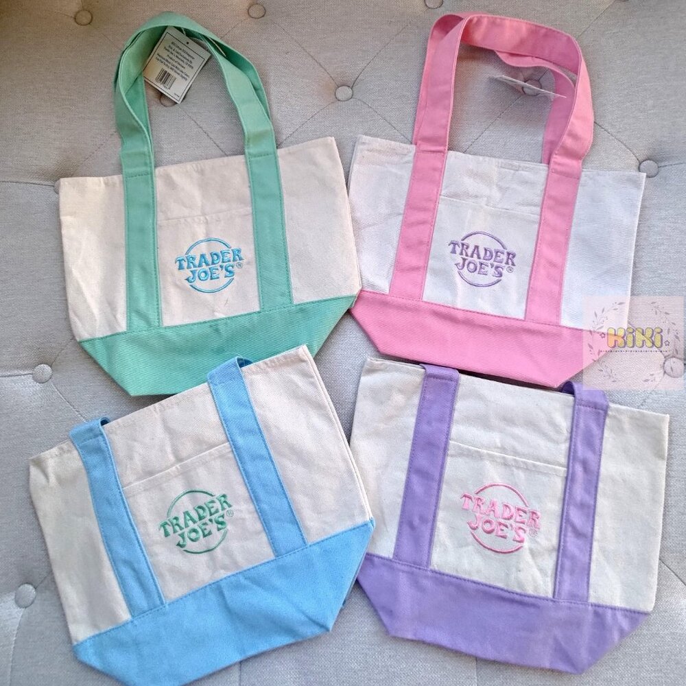 Trader Joe's Mini Pastel Canvas Tote Bags set of 4 limited edition